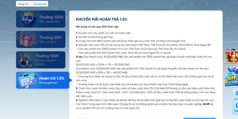 Hoàn trả 8live - cơ hội gỡ lại vốn nhanh chóng