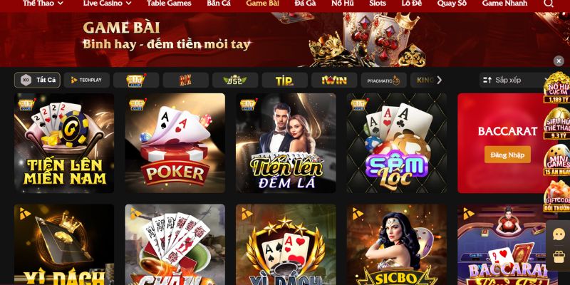 Trải nghiệm game bài đa dạng, từ poker đến baccarat